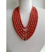 Necklace Korali of ceramic beads red 5 threads